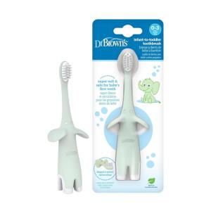 imageDr Browns InfanttoToddler Training Toothbrush Set Blue Elephant with FluorideFree Apple Pear Baby Toothpaste 03 years1 Pack  Mint Elephant