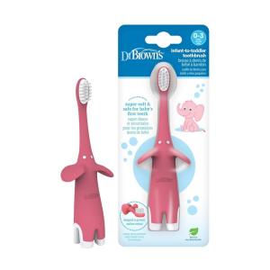 imageDr Browns InfanttoToddler Training Toothbrush Set Blue Elephant with FluorideFree Apple Pear Baby Toothpaste 03 years1 Pack  Pink Elephant