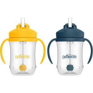 imageDr Browns Milestones Babys First Straw Cup Training Cup with Weighted Straw 9oz270mL Coral BPA Free 6mDark Blue  Vintage Yellow