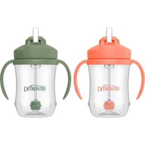 imageDr Browns Milestones Babys First Straw Cup Training Cup with Weighted Straw 9oz270mL Coral BPA Free 6mOlive Green  Coral