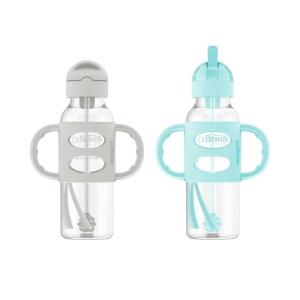 imageDr Browns Milestones Narrow Sippy Straw Bottle SpillProof with 100 Silicone Handles and Weighted Straw 8 oz250 mL Blue 6m2 Count Pack of 1