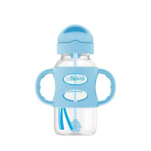 imageDr Browns Milestones WideNeck Sippy Straw Bottle with 100 Silicone Handles and Weighted Straw 9 oz270 mL Green 6mBlue