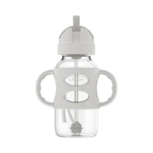 imageDr Browns Milestones WideNeck Sippy Straw Bottle with 100 Silicone Handles and Weighted Straw 9 oz270 mL Green 6mGray