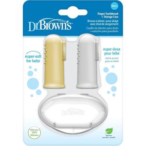 imageDr Browns Silicone Finger Toothbrush for Baby with TravelStorage Case 3m Gray and Yellow 2Pack2 Pack  Gray  Yellow