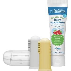 imageDr Browns Silicone Finger Toothbrush for Baby with TravelStorage Case 3m Gray and Yellow 2Pack2 Pack  Gray  Yellow with Strawberry Toothpaste