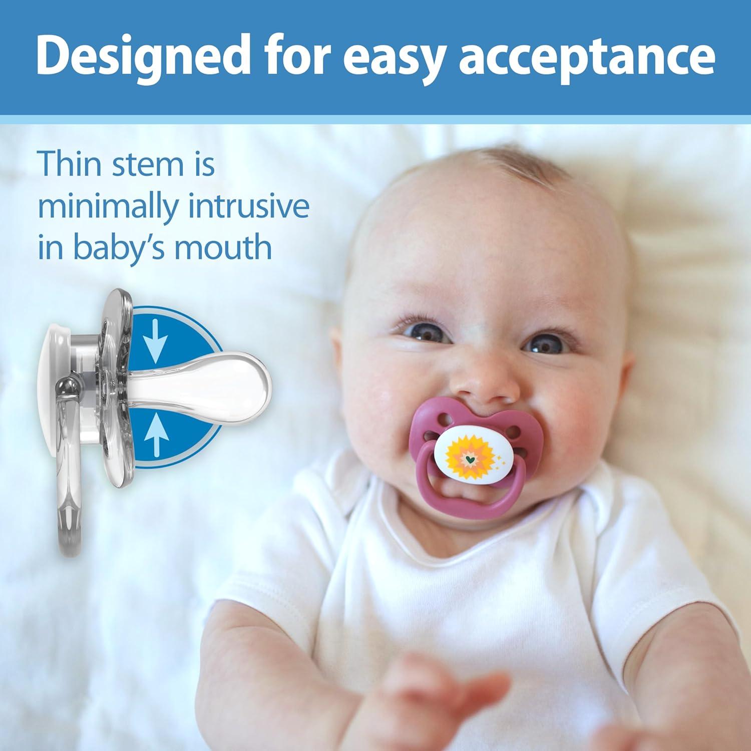 imageDr Browns Advantage GlowintheDark Baby Pacifier Fully Symmetrical Soother with Soft Silicone Bulb Coral Ocean 06m BPA Free 2 Pack2 Pack  Blue Sunrise