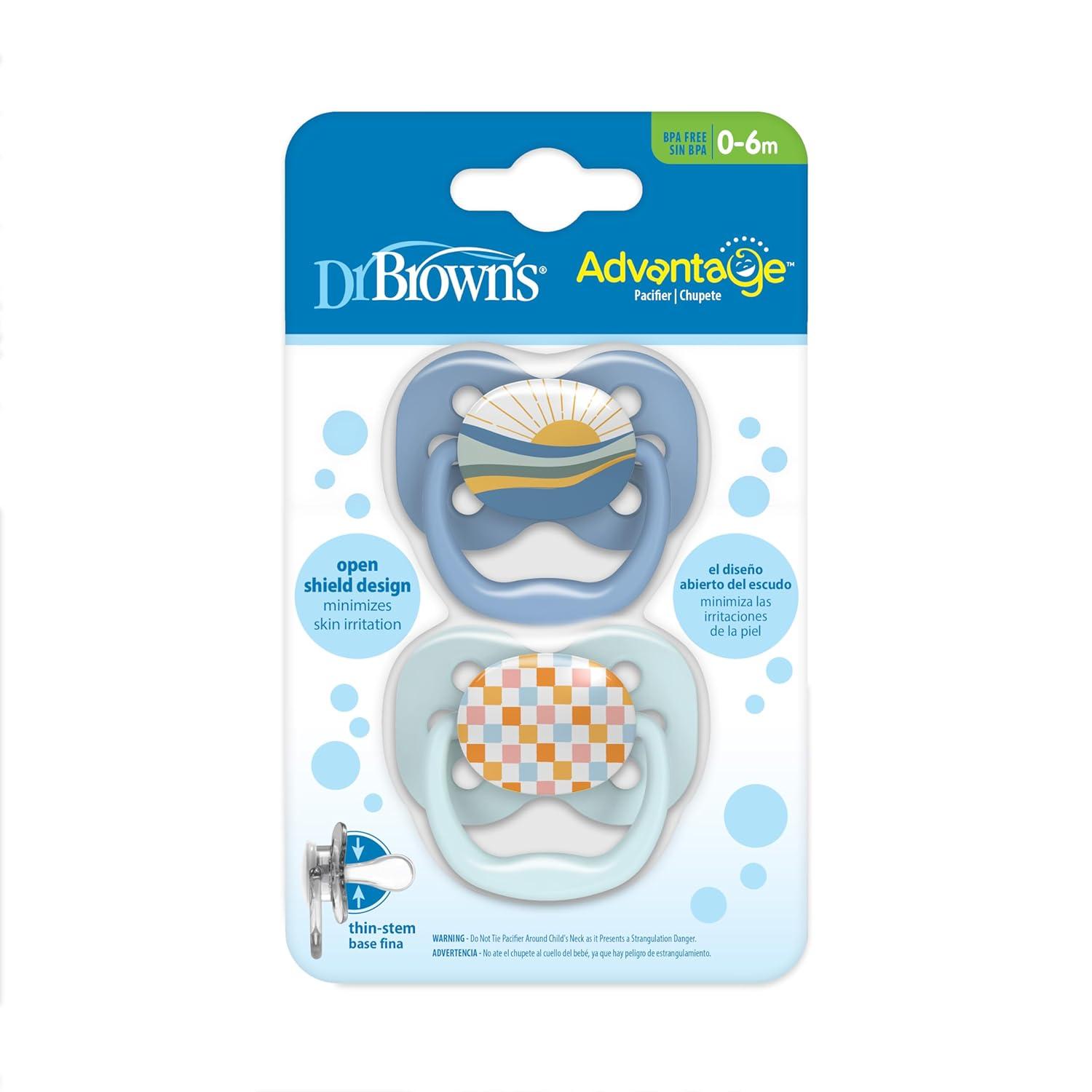 imageDr Browns Advantage GlowintheDark Baby Pacifier Fully Symmetrical Soother with Soft Silicone Bulb Coral Ocean 06m BPA Free 2 Pack2 Pack  Blue Sunrise