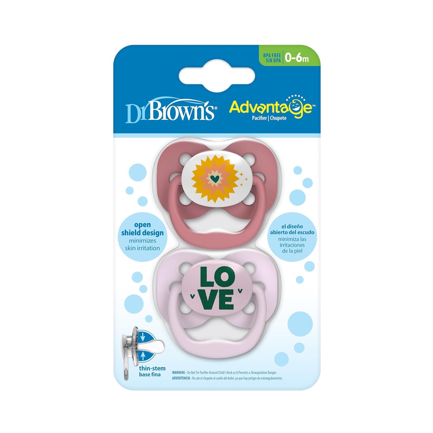 imageDr Browns Advantage GlowintheDark Baby Pacifier Fully Symmetrical Soother with Soft Silicone Bulb Coral Ocean 06m BPA Free 2 Pack2 Pack  Lavendar Love