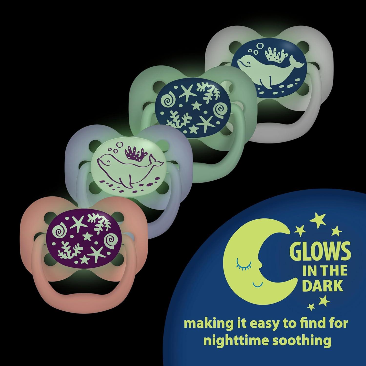 imageDr Browns Advantage GlowintheDark Baby Pacifier Fully Symmetrical Soother with Soft Silicone Bulb Coral Ocean 06m BPA Free 2 Pack4 Pack  GlowintheDark Blue SunriseBlue Ocean