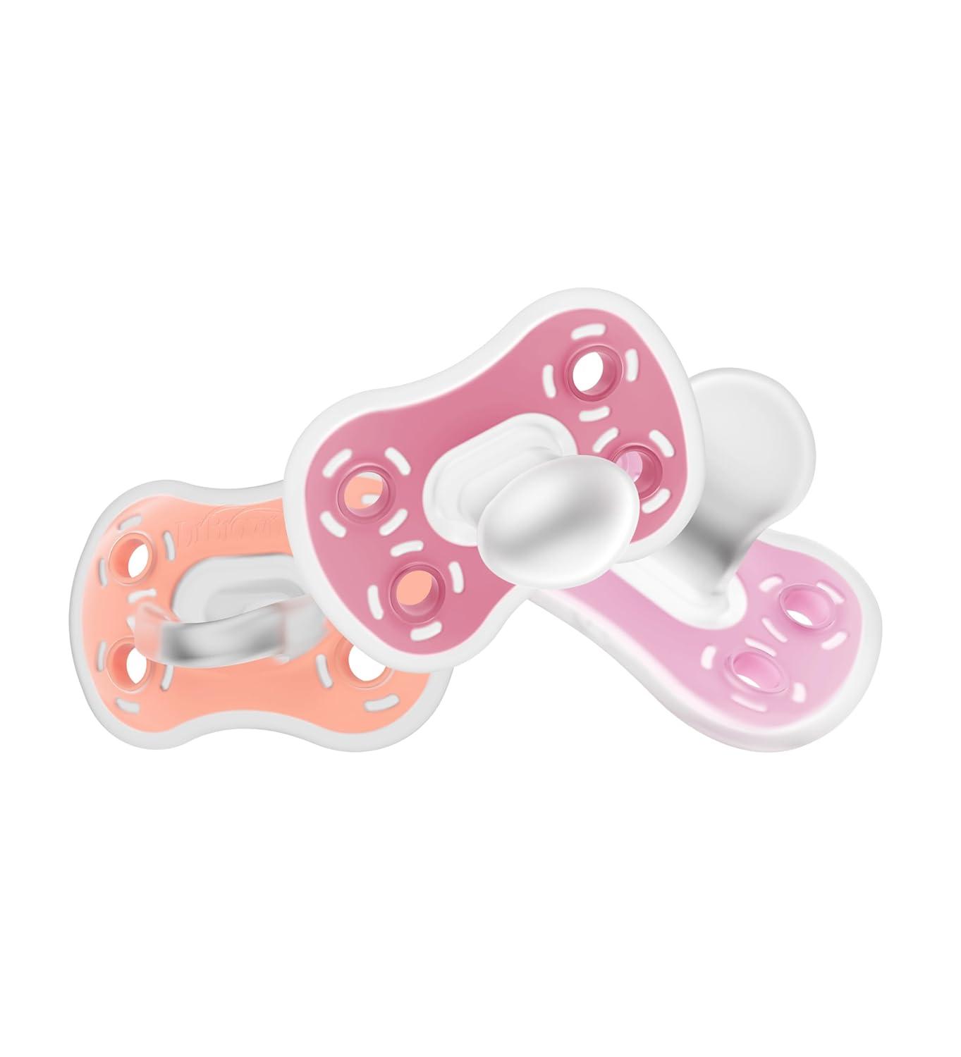 imageDr Browns Advantage OnePiece Silicone Baby Pacifier Fully Symmetrical Soother CoralLight PinkPink 618m BPA Free 3 Pack3 Pack  CoralLight PinkPink