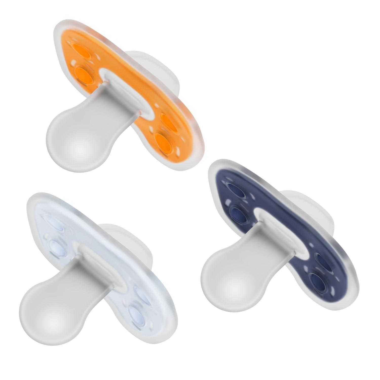 imageDr Browns Advantage OnePiece Silicone Baby Pacifier Fully Symmetrical Soother CoralLight PinkPink 618m BPA Free 3 Pack3 Pack  Dark BlueLight BlueOrange