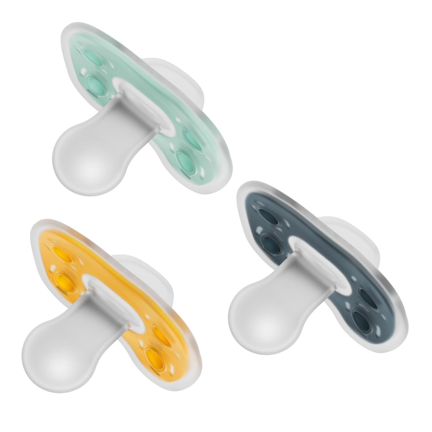 imageDr Browns Advantage OnePiece Silicone Baby Pacifier Fully Symmetrical Soother CoralLight PinkPink 618m BPA Free 3 Pack3 Pack  Dark GrayGreenYellow