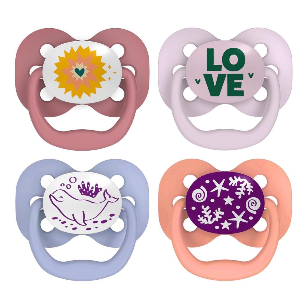 imageDr Browns Advantage GlowintheDark Baby Pacifier Fully Symmetrical Soother with Soft Silicone Bulb Coral Ocean 06m BPA Free 2 Pack4 Pack  GlowintheDark Coral OceanLavendar Love