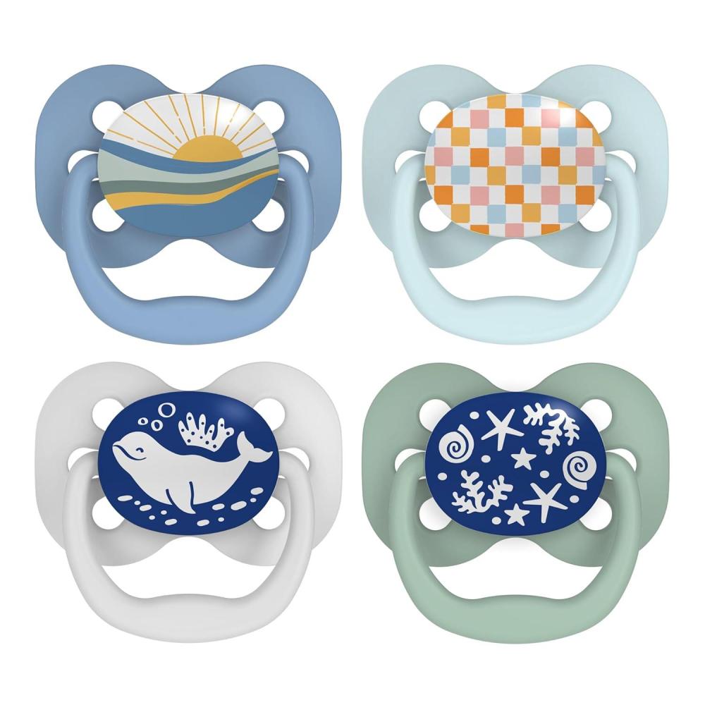 imageDr Browns Advantage GlowintheDark Baby Pacifier Fully Symmetrical Soother with Soft Silicone Bulb Coral Ocean 06m BPA Free 2 Pack4 Pack  GlowintheDark Blue OceanBlue Sunrise