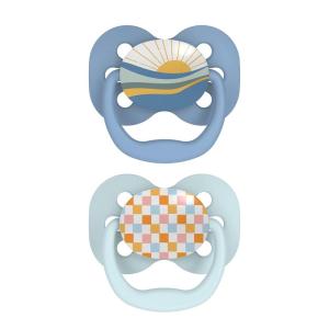 imageDr Browns Advantage GlowintheDark Baby Pacifier Fully Symmetrical Soother with Soft Silicone Bulb Coral Ocean 06m BPA Free 2 Pack2 Pack  Blue Sunrise