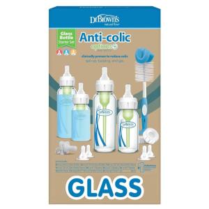imageDr Browns AntiColic Options Narrow Glass Baby Bottle Starter Set with Silicone Bottle Sleeves Levels 1 2 and 3 Nipples Soft Touch Cleaning Brush StorageTravel Caps and HappyPaci1 Count Pack of 14
