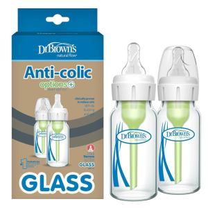 imageDr Browns AntiColic Options Narrow Glass Baby Bottle Starter Set with Silicone Bottle Sleeves Levels 1 2 and 3 Nipples Soft Touch Cleaning Brush StorageTravel Caps and HappyPaci1 Count Pack of 2