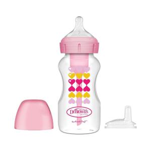 imageDr Browns AntiColic Options WideNeck Sippy Bottle Starter Kit 9oz270mL with Level 3 MediumFast Flow Nipple and Soft 100 Silicone Sippy Spout Blue BPA Free 6m9 oz  Wide  Pink