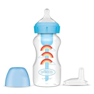 imageDr Browns AntiColic Options WideNeck Sippy Bottle Starter Kit 9oz270mL with Level 3 MediumFast Flow Nipple and Soft 100 Silicone Sippy Spout Blue BPA Free 6m9 oz  Wide  Blue