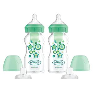 imageDr Browns AntiColic Options WideNeck Sippy Bottle Starter Kit 9oz270mL with Level 3 MediumFast Flow Nipple and Soft 100 Silicone Sippy Spout Blue BPA Free 6m9 oz  Wide  Variety 2 Pack  Green