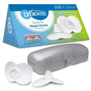 imageDr Browns Butterfly Breastfeeding Nipple Shields for Protecting Sore Flat or Inverted Nipples Essential for Latching Difficulties with Microwave Sterilizer Carrying Case Size 1 20mmSize  1  20mm