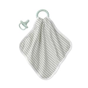 imageDr Browns Lovey Blanket with Beaded Teether Ring and HappyPaci 100 Silicone OnePiece Pacifier Soothing Security Blanket Set for Baby Peach Suns 0mGray Blanket Set with Teether  HappyPaci