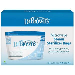 imageDr Browns Microwave Steam Sterilizer Bags for Baby Bottles Pacifiers Pump Parts and Accessories Travel Baby Bottle Sterilizer 30 Uses per Bag 5 Count Pack of 1