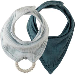imageDr Browns Muslin Bandana Bibs with SnapOn Removable Beaded TeetherLight BlueTeal