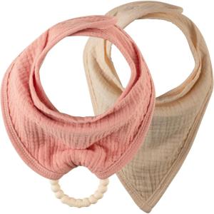 imageDr Browns Muslin Bandana Bibs with SnapOn Removable Beaded TeetherPinkCream