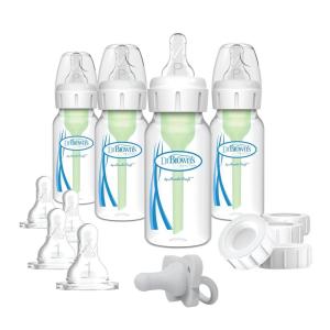 imageDr Browns Natural Flow AntiColic Options Narrow Breast to Bottle Pump ampamp Store Feeding Set with Slow Flow Nipples Baby Travel Caps and 100 Silicone HappyPaci OnePiece Pacifier BlueClear  Breast to Bottle Feeding Set