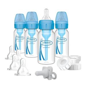 imageDr Browns Natural Flow AntiColic Options Narrow Breast to Bottle Pump ampamp Store Feeding Set with Slow Flow Nipples Baby Travel Caps and 100 Silicone HappyPaci OnePiece Pacifier BlueBlue  Breast to Bottle Feeding Set