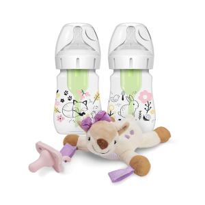 imageDr Browns Natural Flow AntiColic Options WideNeck Baby Bottle Woodland Design 5 oz150 mL Level 1 Nipple 2Pack 0m with Lovey Pacifier Holder with Silicone HappyPaci Deer 012m3 Pack  5 oz with Deer Lovey  HappyPaci Pacifier