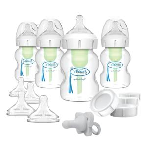 imageDr Browns Natural Flow AntiColic Options WideNeck Bottle Essentials Gift Set with BreastLike Nipple100 Silicone HappyPaci Pacifier and Baby Bottle Travel CapsBreasttoBottle Feeding Set