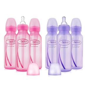 imageDr Browns Natural Flow AntiColic OptionsNarrow 8oz250mL Baby Bottle  Lovey Gift Set with Level 1 Slow Flow Nipples Pink6 Pack Options Bottles