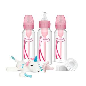 imageDr Browns Natural Flow AntiColic OptionsNarrow 8oz250mL Baby Bottle  Lovey Gift Set with Level 1 Slow Flow Nipples Pink8 oz  Clear with Lovey Unicorn