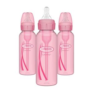 imageDr Browns Natural Flow AntiColic OptionsNarrow 8oz250mL Baby Bottle  Lovey Gift Set with Level 1 Slow Flow Nipples Pink8 oz  Pink