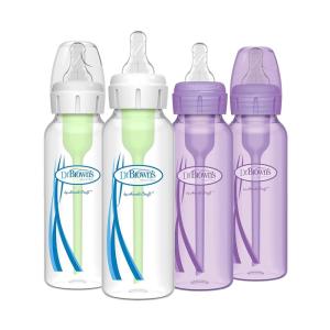 imageDr Browns Natural Flow AntiColic OptionsNarrow 8oz250mL Baby Bottle  Lovey Gift Set with Level 1 Slow Flow Nipples PinkLavender  Clear