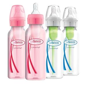 imageDr Browns Natural Flow AntiColic OptionsNarrow 8oz250mL Baby Bottle  Lovey Gift Set with Level 1 Slow Flow Nipples PinkPink  Clear