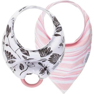imageDr Browns Super Soft ampamp Absorbent Baby Bandana Bib with SnapOn Teether 3m 2PackPink Stripes  Flowers