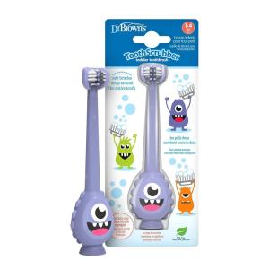 imageDr Browns ToothScrubber Toothbrush ThreeSided Toddler Training Toothbrush for Ages 14 Years with Suction Cup Base and Color Changing Bristles1 Pack  Purple Monster