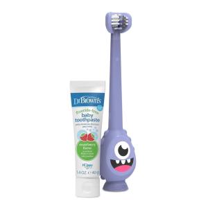 imageDr Browns ToothScrubber Toothbrush ThreeSided Toddler Training Toothbrush for Ages 14 Years with Suction Cup Base and Color Changing Bristles2 Pack  Toddler Toothscrubber Set With Strawberry Toothpaste