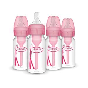 imageDr Browns Natural Flow AntiColic Options Narrow Baby Bottle 4 oz120 mL with Level 1 Slow Flow Nipple Pink 0m 4 Pack
