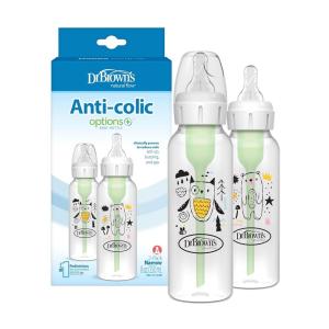 imageDr Browns Natural Flow AntiColic Options Narrow Baby Bottle Bear ampamp Owl 8 oz250 mL with Level 1 Slow Flow Nipple BPA Free 0m 2Pack2Pack  Bear  Owl