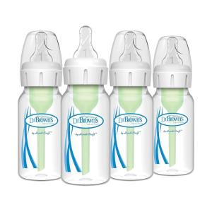 imageDr Browns Natural Flow AntiColic Options Narrow Baby Bottle Dream Adventure 8 oz250 mL with Level 1 Slow Flow Nipple 0m 4 Count Pack of 14 Pack  4oz  Clear