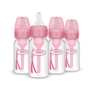 imageDr Browns Natural Flow AntiColic Options Narrow Baby Bottle Dream Adventure 8 oz250 mL with Level 1 Slow Flow Nipple 0m 4 Count Pack of 14 Pack  4oz  Pink
