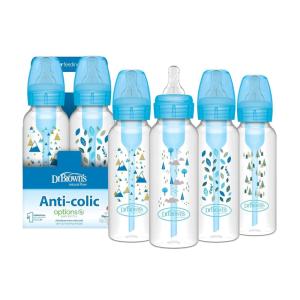 imageDr Browns Natural Flow AntiColic Options Narrow Baby Bottle Dream Adventure 8 oz250 mL with Level 1 Slow Flow Nipple 0m 4 Count Pack of 14 Pack  8oz  Blue Nature