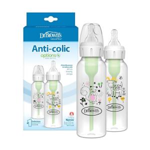 imageDr Browns Natural Flow AntiColic Options Narrow Baby Bottle Squirrel ampamp Goat 8 oz250 mL with Level 1 Slow Flow Nipple BPA Free 0m 2Pack2Pack  Squirrel  Goat
