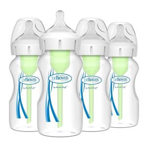 imageDr Browns Natural Flow AntiColic Options WideNeck Baby Bottles 9 oz270 mLwith Level 1 Slow Flow Nipple4 Count0m9 oz  4 Pack