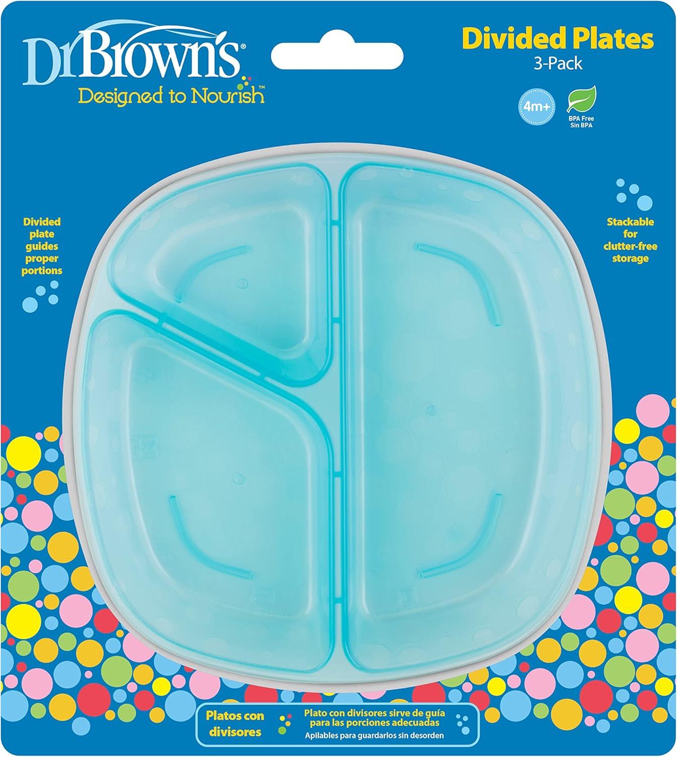 imageDr Browns Designed to Nourish Stackable Plates for Toddlers ampamp Babies BPA Free  3Pack 4mToddler Divided Plates  3 Pack