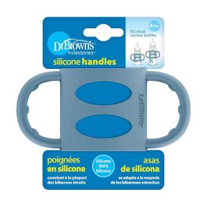 imageDr Browns Narrow Baby Bottle Handles 100 Silicone Easy Grip Removable Handles for Bottle to Sippy Cup Transition Gray 4mBlue